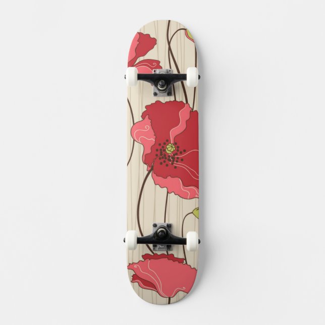 Skateboard Modelo retro de las amapolas (Anverso)
