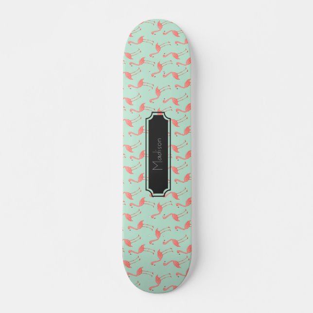 Skateboard Modelo rosado del flamenco con el nombre (Anverso )