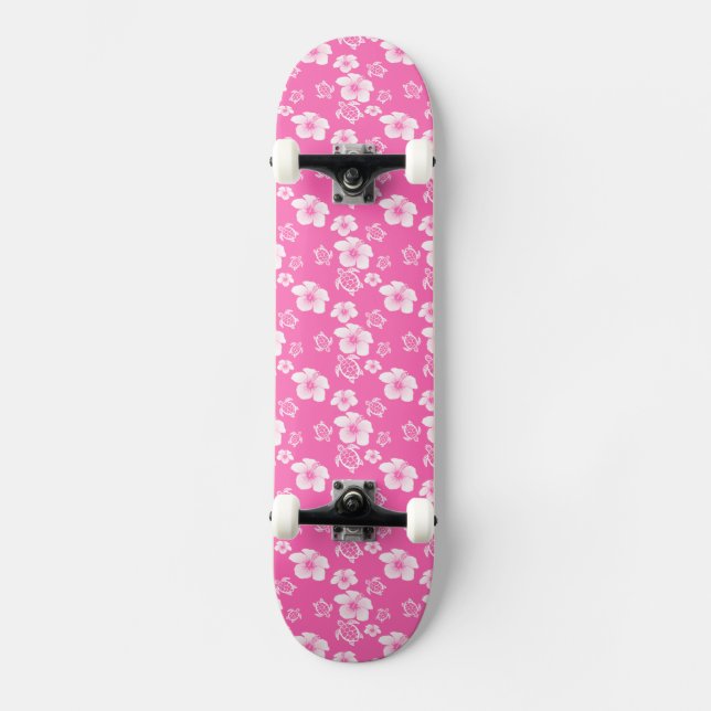 Skateboard Modelo rosado del Hawaiian de Honu del hibisco (Anverso)