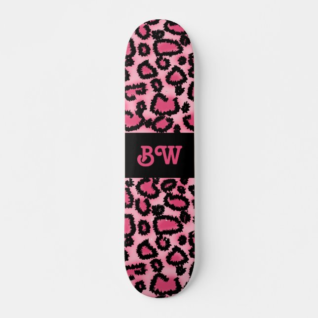 Skateboard Modelo rosado y negro del estampado leopardo (Anverso )