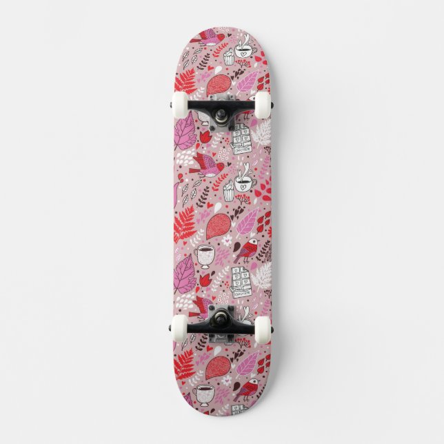 Skateboard Modelo sabroso con los pájaros y las flores (Anverso)