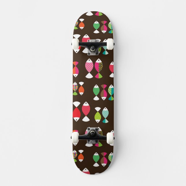 Skateboard Modelo subacuático 2 de los pescados retros (Anverso)