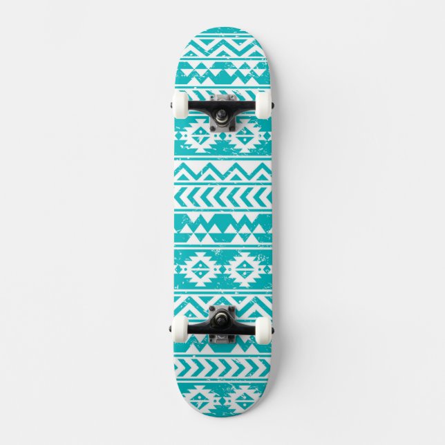 Skateboard Modelo tribal azteca del Grunge verde azulado (Anverso)