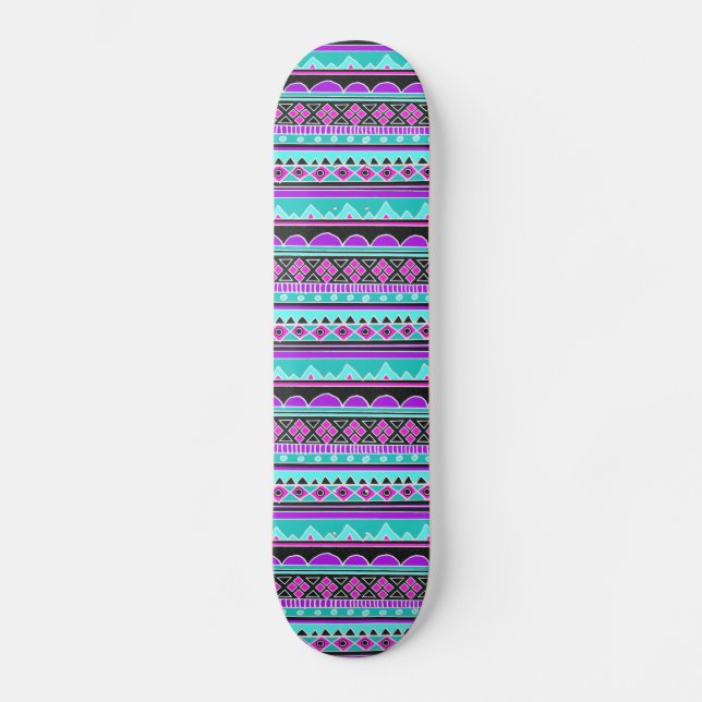 Skateboard Modelo tribal azul y púrpura brillante (Anverso)
