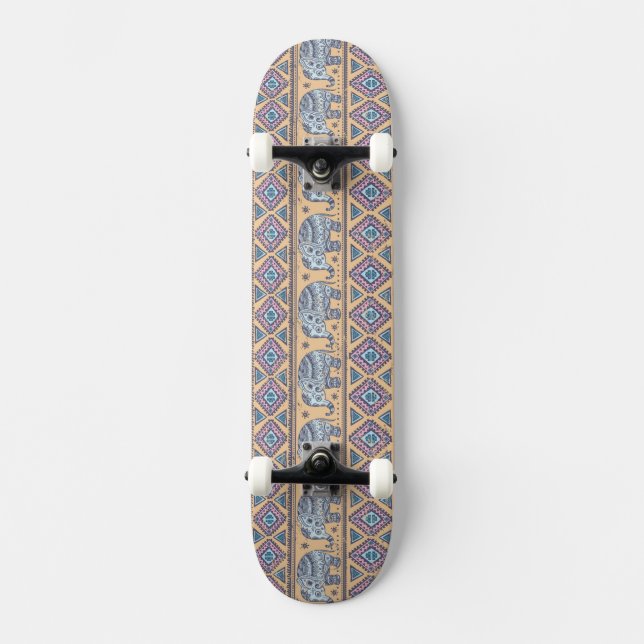 Skateboard Modelo tribal del elefante étnico azul (Anverso)