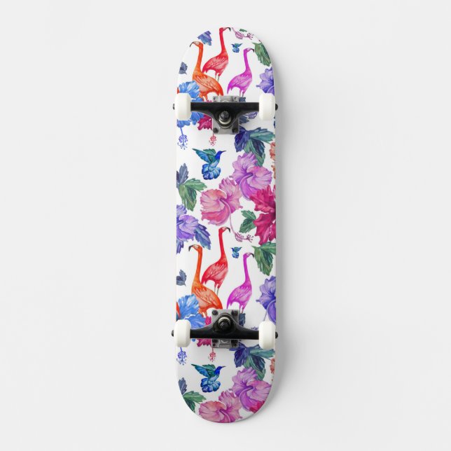 Skateboard Modelo tropical de la acuarela (Anverso)