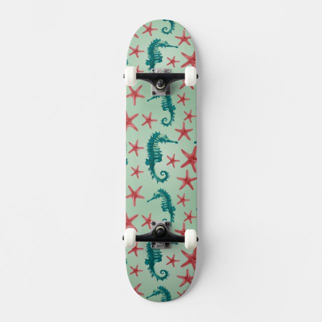 Skateboard Modelo verde azulado 2 del Seahorse (Anverso)