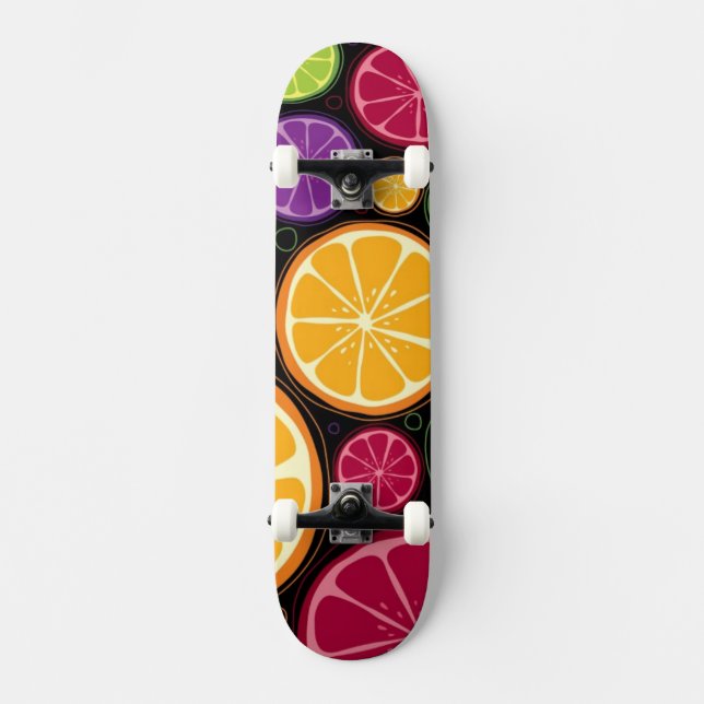 Skateboard Modelo y fondo anaranjados (Anverso)