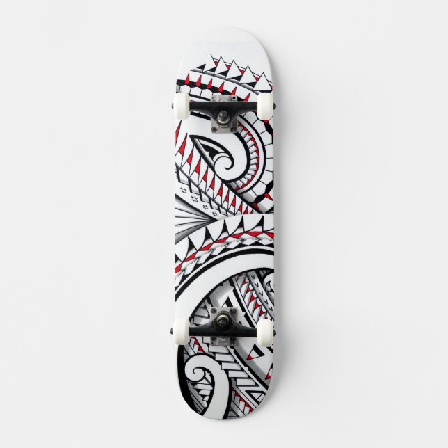 Skateboard Modelos polinesios tribales rojos con el shading (Anverso)