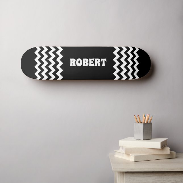 Skateboard Modern Black &White Custom Name (Arte de pared (horz))