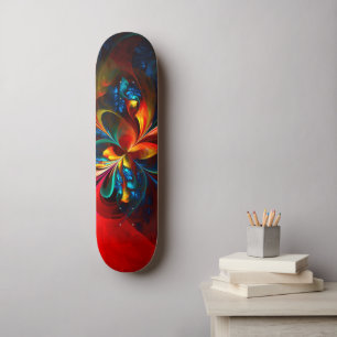 Skateboard Modern Floral Resumen Art Naranja Patrón Azul #14