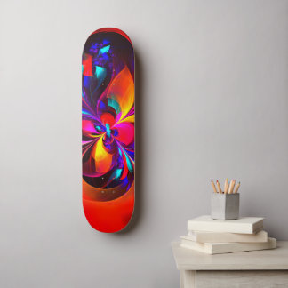 Skateboard Modern Floral Resumen Arte Patrón Azul Rojo #07
