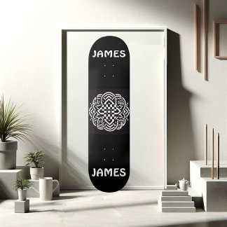 Skateboard Modern Typography Black and White Celtic Art Funky