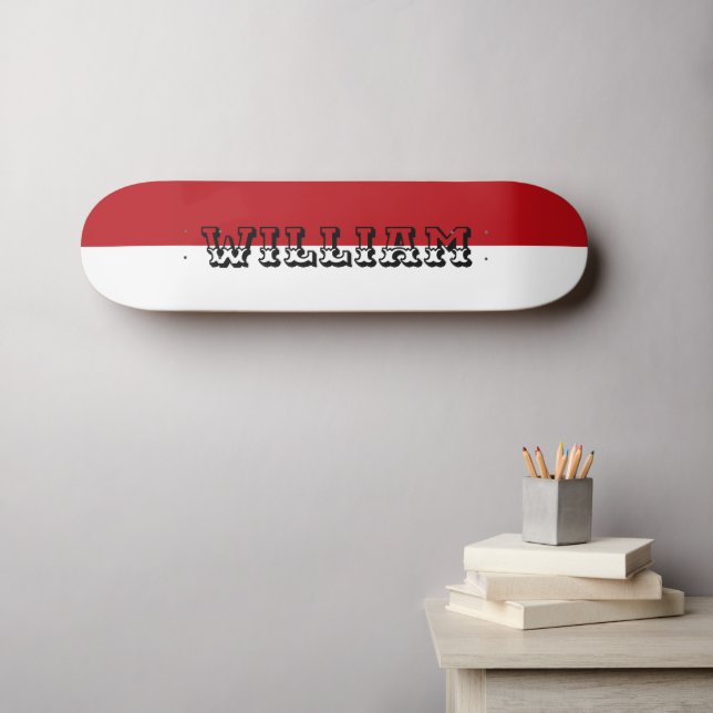 Skateboard modern white and red personalized name (Arte de pared (horz))