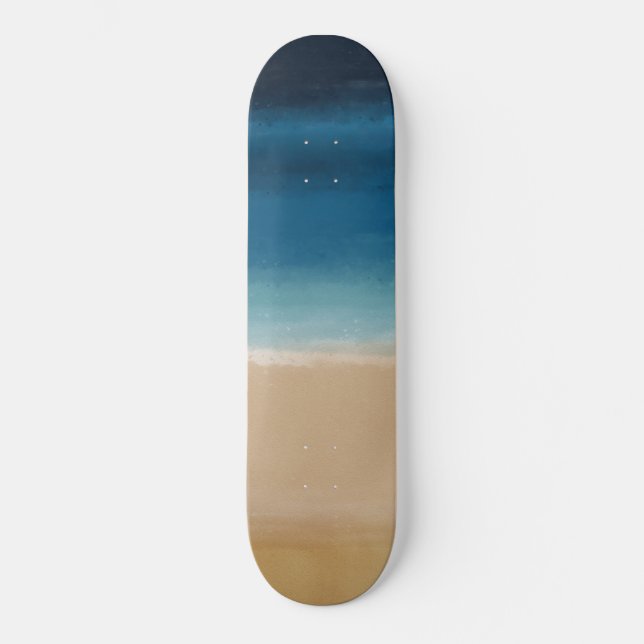 Skateboard Moderna acuarela Gold Blue Beach (Anverso)