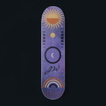 Skateboard Moderna estrella del arco iris morado urbana<br><div class="desc">Diseño urbano de niñitas púrpura para los que les encanta subir a su tablero y golpear la acera,  acera o medio tuberías. Tema celestial con lunas,  sol arcoiris y estrellas. Monogrammed inicial añade un toque personal a este tablero.</div>