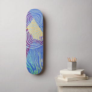 Skateboard Moderno abstracto azul amarillo y espirales
