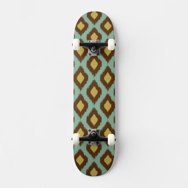 Skateboard Moderno amarillo azul del ikat tribal moderno (Anverso)