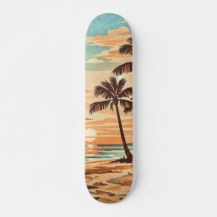 Skateboard moderno de mediados de siglo playa Hawái puesta de