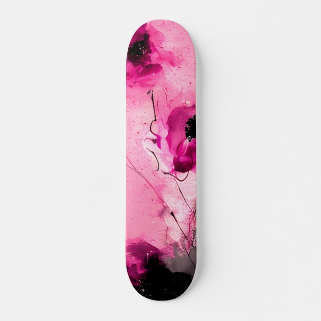 Skateboard Moderno floral abstracto rosa (Anverso )
