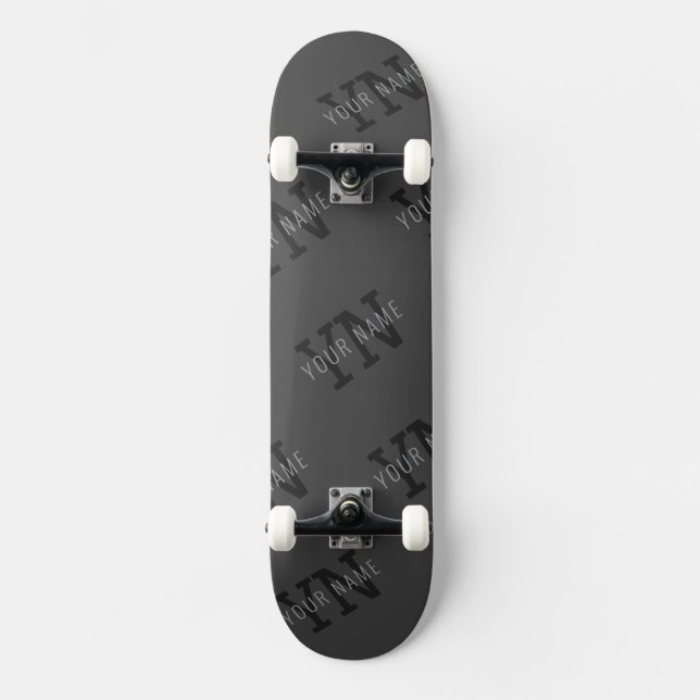 Skateboard Moderno Tiled Dark Gray Monogramed Name/other Text (Anverso)
