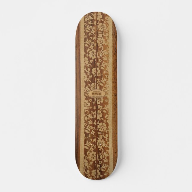 Skateboard Mokuleia Vintage Personalizable de Surf de Madera  (Anverso )