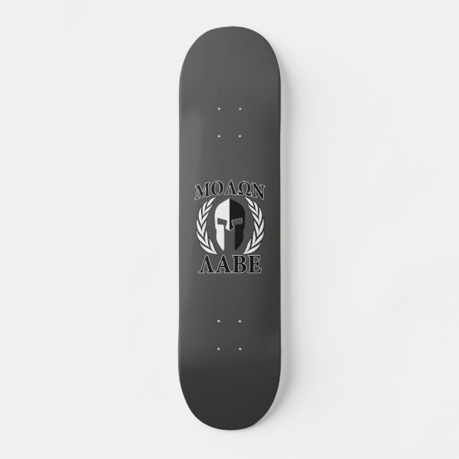 Skateboard Molon Labe Spartan Mask Laurels Black & White (Anverso)