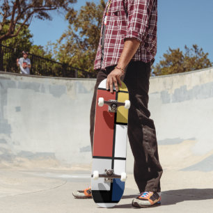 Skateboard Mondrian Pintura de Plano Rojo Amarillo Azul Gris