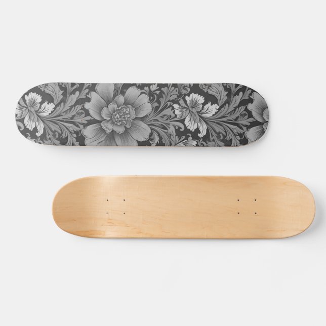 Skateboard Monochrome Vintage Floral Pattern  (Horz)