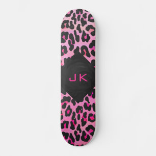 Skateboard Monogram Leopard Black and Hot Pink Print