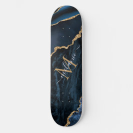 Skateboard Monograma Agy Marina Azul Oro Gemstone Mármol