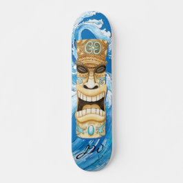 Skateboard Monograma azul de ola de tiki playa