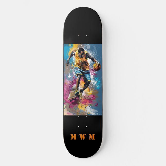 Skateboard Monograma Baloncesto Diseño Único Skyboard (Anverso)