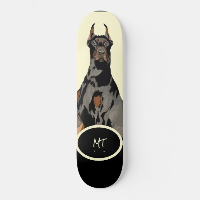 Skateboard monograma Black Doberman Pincher Black & Tan (Anverso)