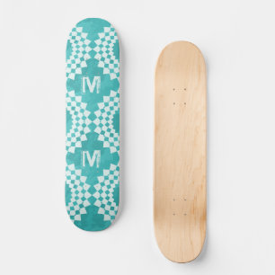 Skateboard Monograma blanco azul abstracto moderno