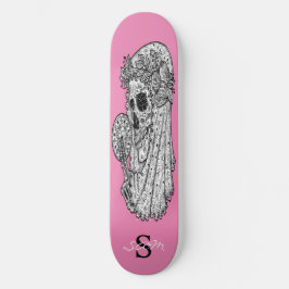skateboard Monograma Boda rosa Skull