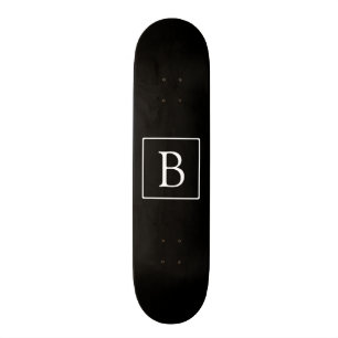 Skateboard Monograma Clásico Simple Negro con Texto Blanco