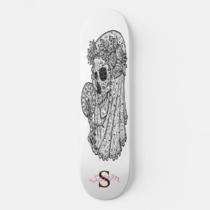 skateboard Monograma cráneo rosa de la SUERTE