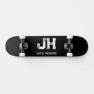 SKATEBOARD MONOGRAMA DE DOS LETRAS BLANCO MINIMALISTA NOMBRE 