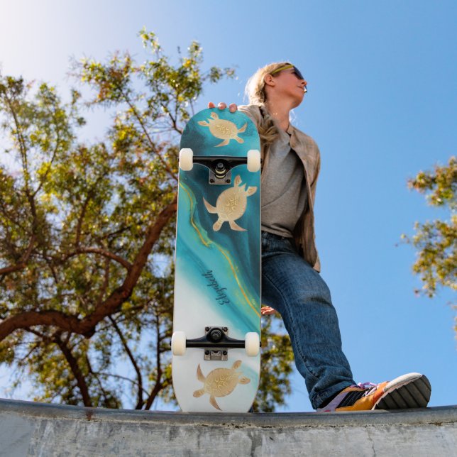 Skateboard Monograma de Envejecimiento de Tinta Verde azulada (Exterior 1)