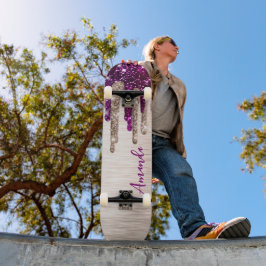 Skateboard Monograma de goteo de Purpurina rojo rosado modern