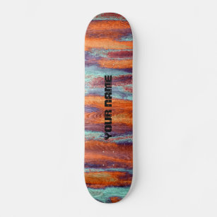 Skateboard Monograma de grano de madera de color retro