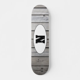 Skateboard Monograma de grano de madera Grunge angustiado