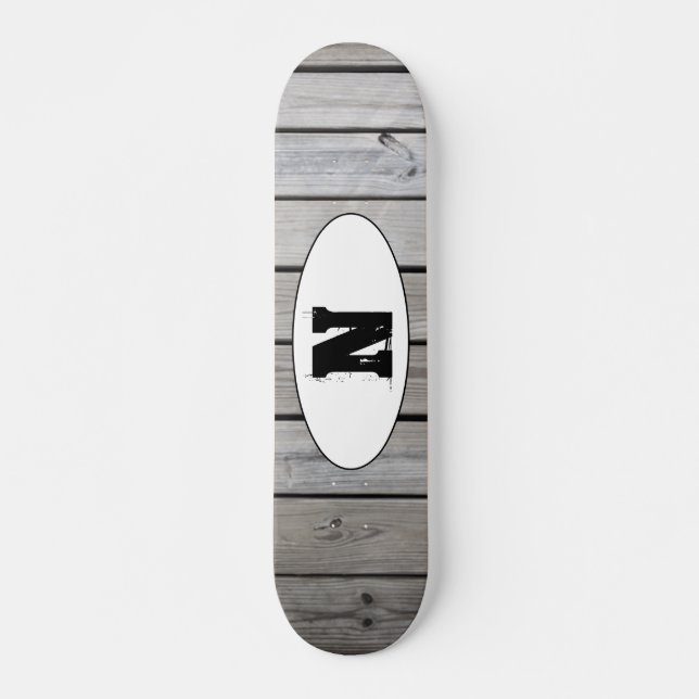 Skateboard Monograma de grano de madera Grunge angustiado (Anverso )