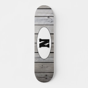 Skateboard Monograma de grano de madera grunge con problemas