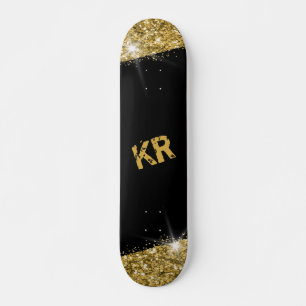 Skateboard Monograma de la Purpurina de oro negro Girly