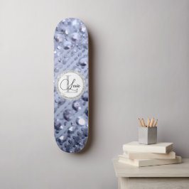Skateboard Monograma de las perlas azules Purpurinoso deslumb
