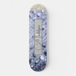Skateboard Monograma de las perlas azules Purpurinoso deslumb