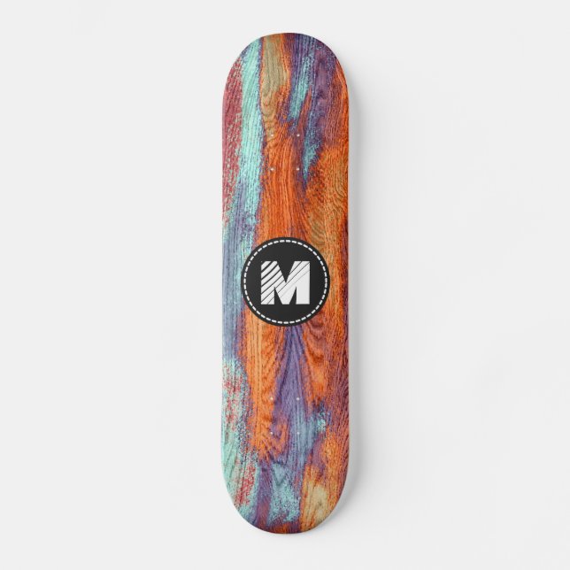 Skateboard Monograma de madera de la textura del grano del (Anverso)
