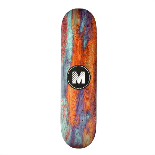 Skateboard Monograma de madera de la textura del grano del